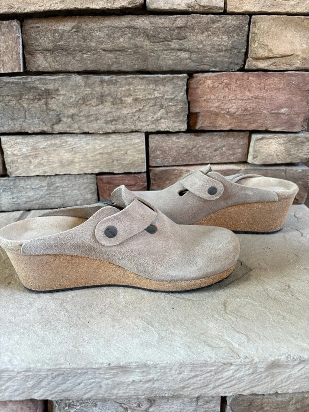 Papillio sz 41 taupe wedge slip on clogs/mules